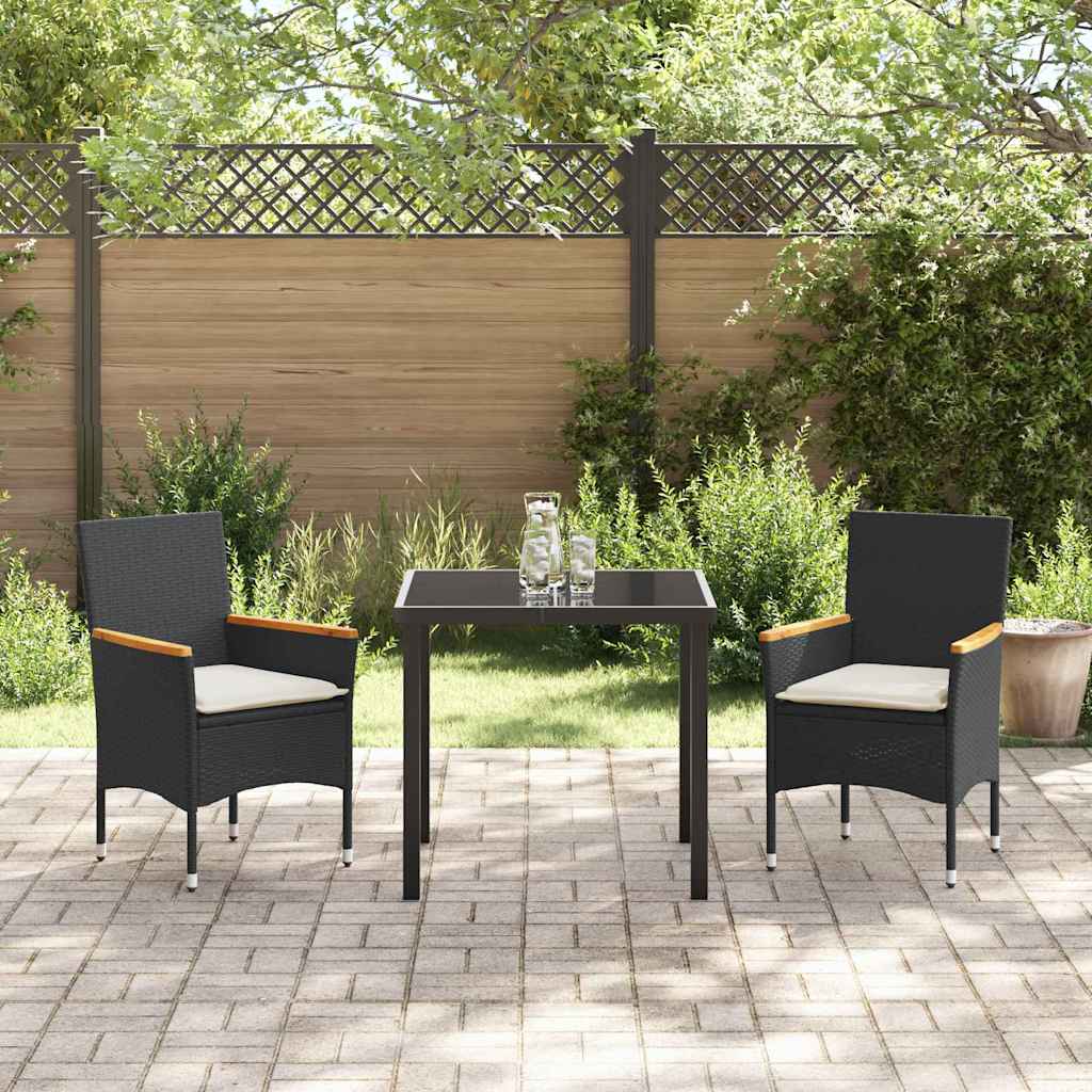 Tuin eettafelset met kussen 3 pcs Zwart poly rattan is nu te koop bij PeponiXL, paradijselijk wonen!
