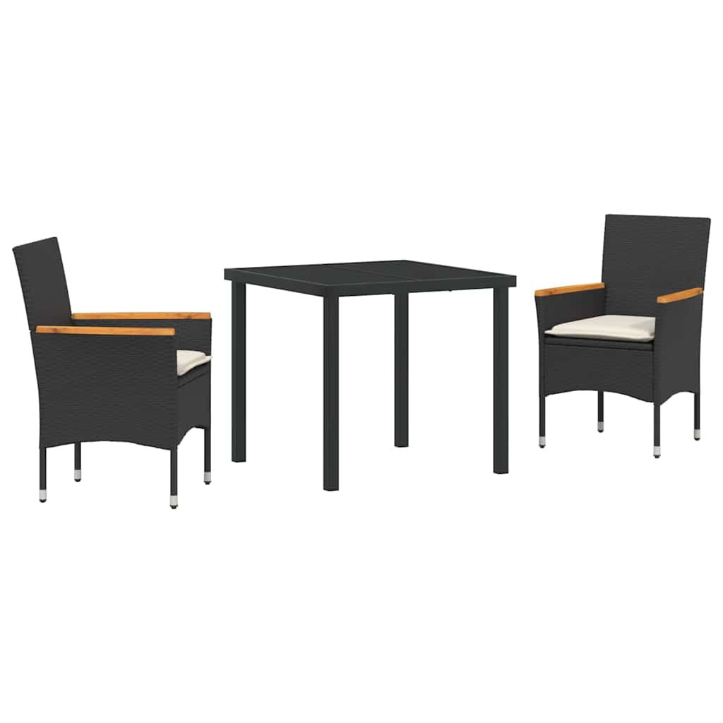 Tuin eettafelset met kussen 3 pcs Zwart poly rattan is nu te koop bij PeponiXL, paradijselijk wonen!