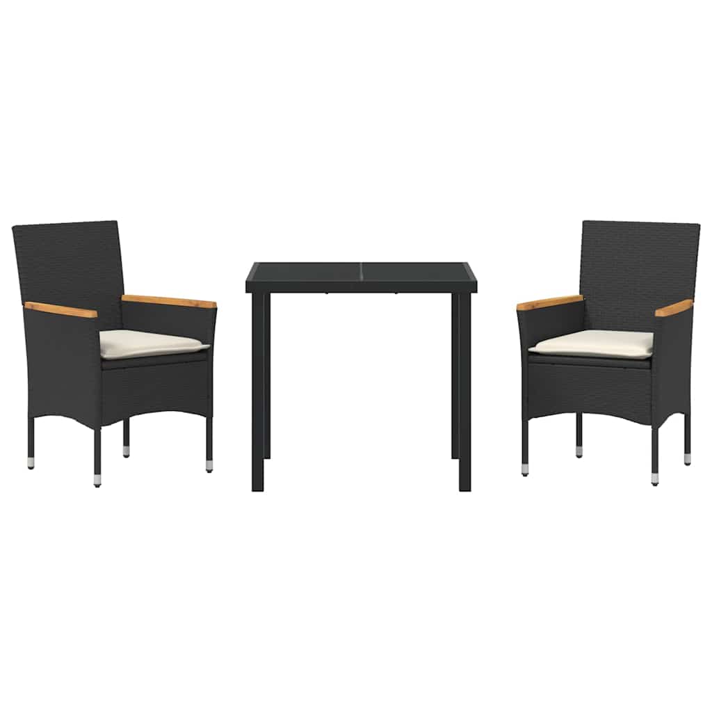 Tuin eettafelset met kussen 3 pcs Zwart poly rattan is nu te koop bij PeponiXL, paradijselijk wonen!
