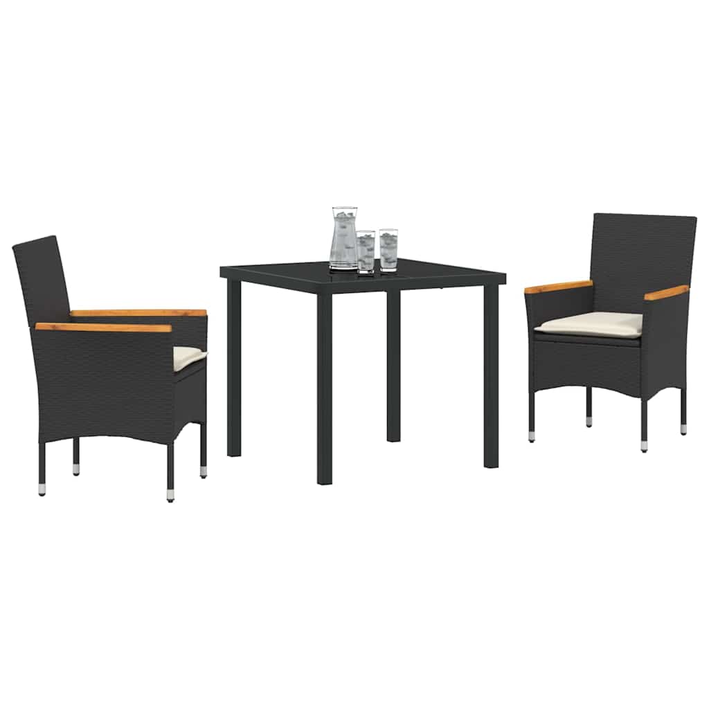 Tuin eettafelset met kussen 3 pcs Zwart poly rattan is nu te koop bij PeponiXL, paradijselijk wonen!