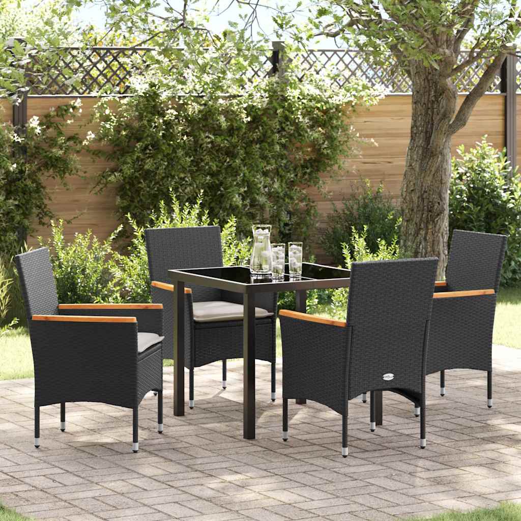 Tuin eettafelset met kussen 5 pcs Zwart poly rattan is nu te koop bij PeponiXL, paradijselijk wonen!