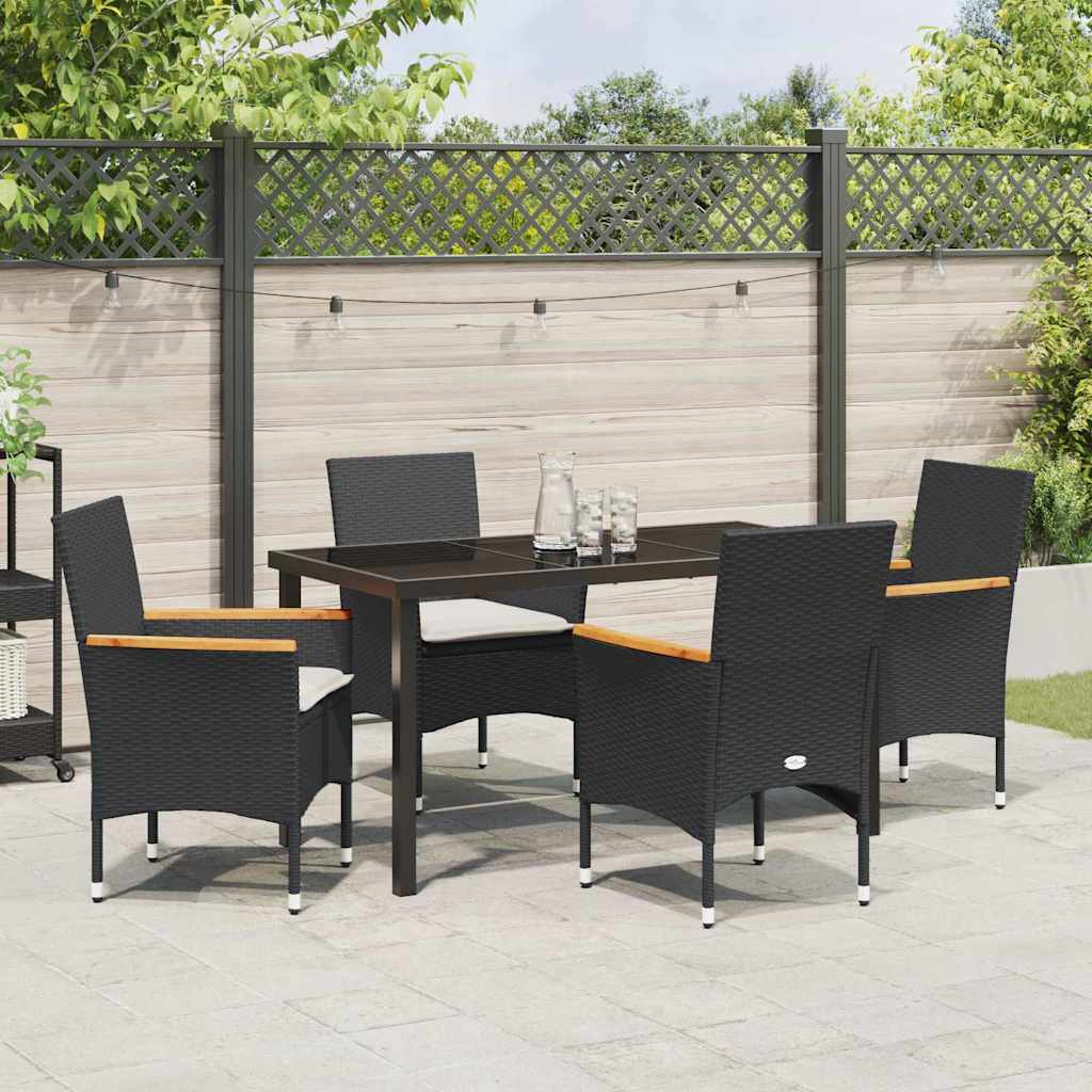 Tuin eettafelset met kussen 5 pcs Zwart poly rattan is nu te koop bij PeponiXL, paradijselijk wonen!