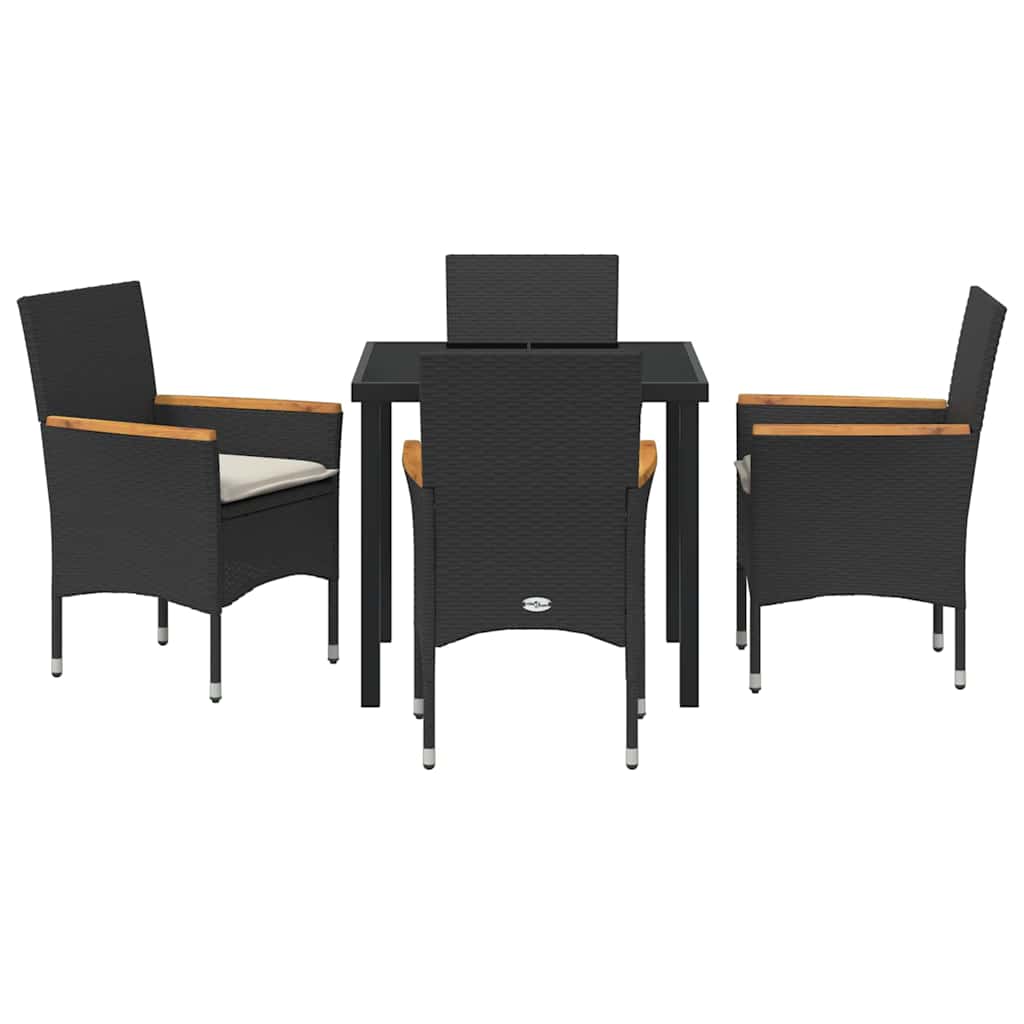 Tuin eettafelset met kussen 5 pcs Zwart poly rattan is nu te koop bij PeponiXL, paradijselijk wonen!