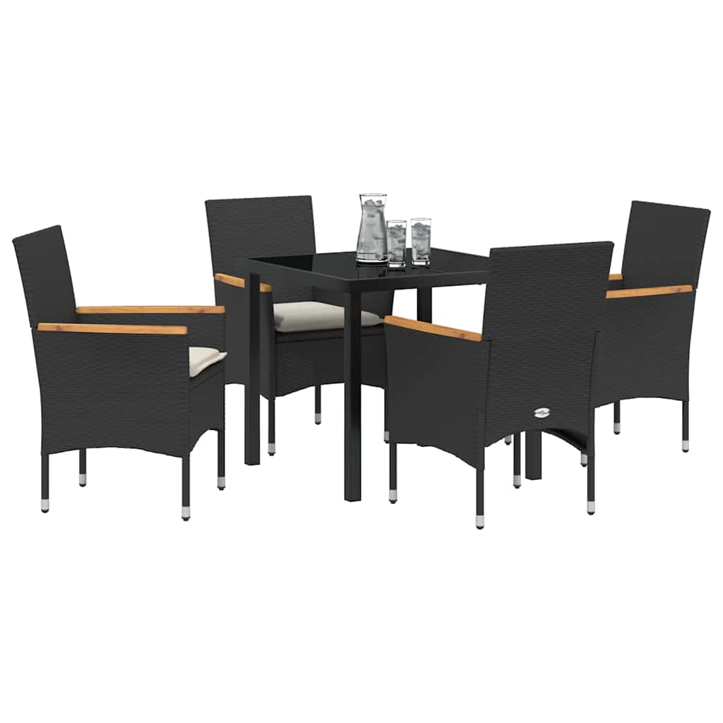 Tuin eettafelset met kussen 5 pcs Zwart poly rattan is nu te koop bij PeponiXL, paradijselijk wonen!