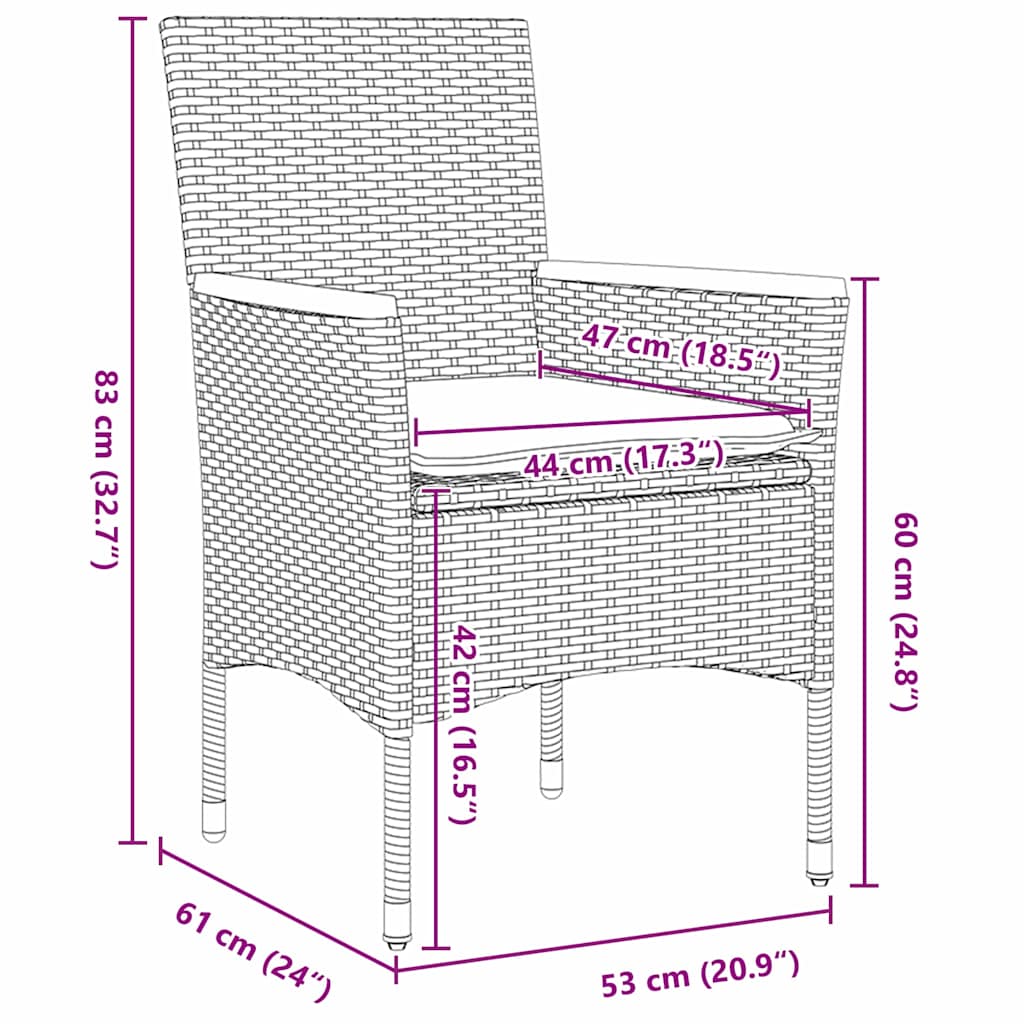 Tuin eettafelset met kussen 5 pcs Zwart poly rattan is nu te koop bij PeponiXL, paradijselijk wonen!