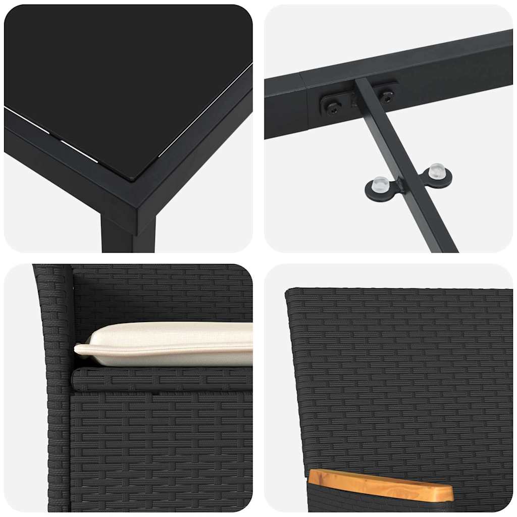 Tuin eettafelset met kussen 7 pcs Zwart poly rattan is nu te koop bij PeponiXL, paradijselijk wonen!