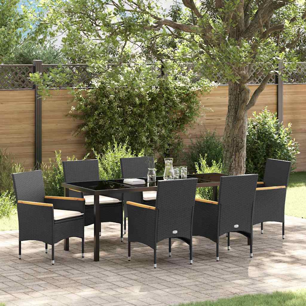 Tuin eettafelset met kussen 7 pcs Zwart poly rattan is nu te koop bij PeponiXL, paradijselijk wonen!