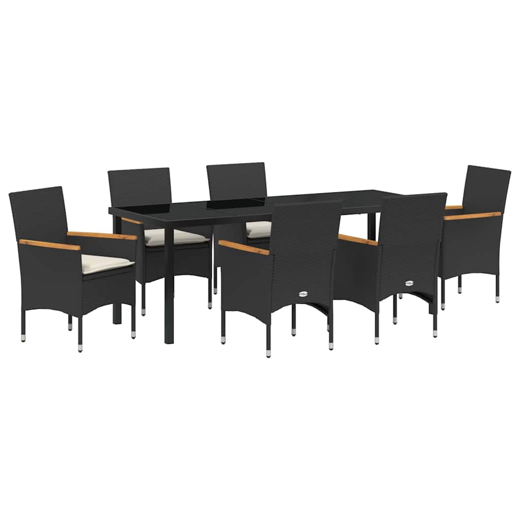 Tuin eettafelset met kussen 7 pcs Zwart poly rattan is nu te koop bij PeponiXL, paradijselijk wonen!