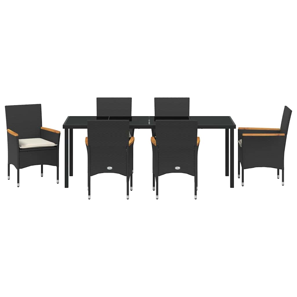 Tuin eettafelset met kussen 7 pcs Zwart poly rattan is nu te koop bij PeponiXL, paradijselijk wonen!