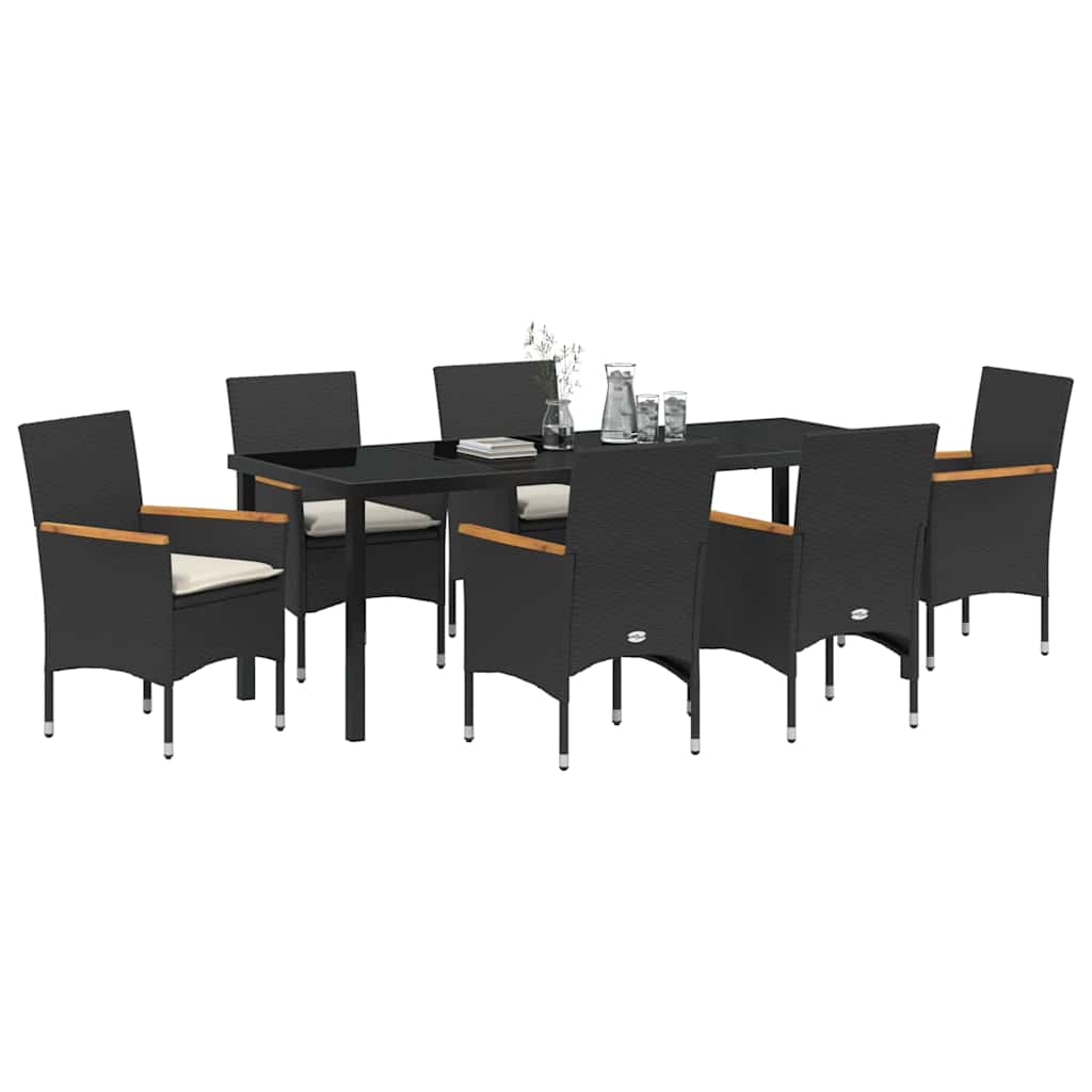 Tuin eettafelset met kussen 7 pcs Zwart poly rattan is nu te koop bij PeponiXL, paradijselijk wonen!