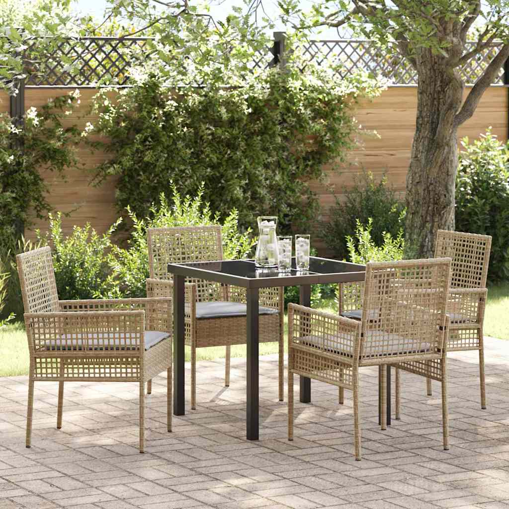 Tuin eettafelset met kussen 5 pcs Beige poly rattan is nu te koop bij PeponiXL, paradijselijk wonen!