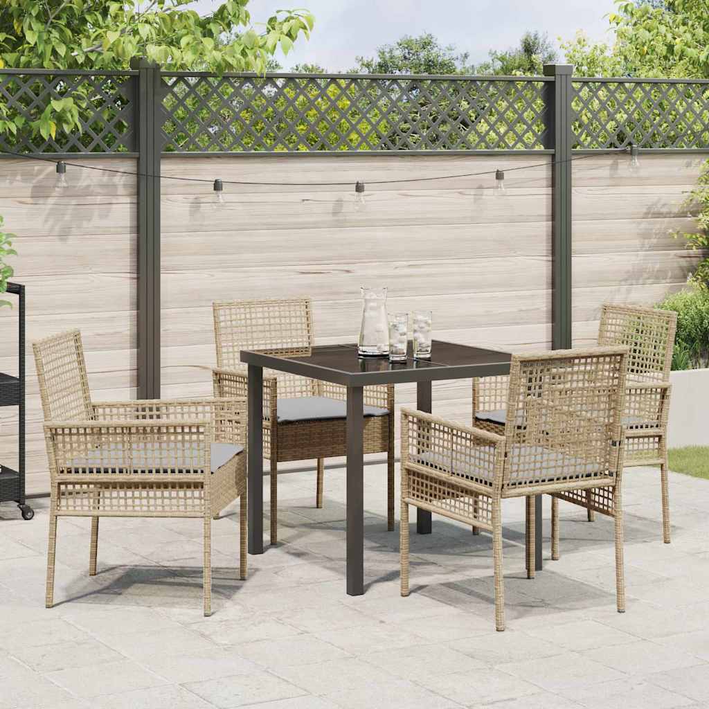 Tuin eettafelset met kussen 5 pcs Beige poly rattan is nu te koop bij PeponiXL, paradijselijk wonen!