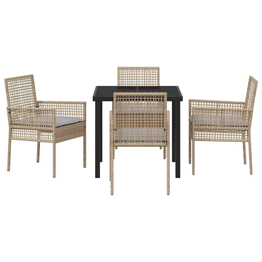 Tuin eettafelset met kussen 5 pcs Beige poly rattan is nu te koop bij PeponiXL, paradijselijk wonen!