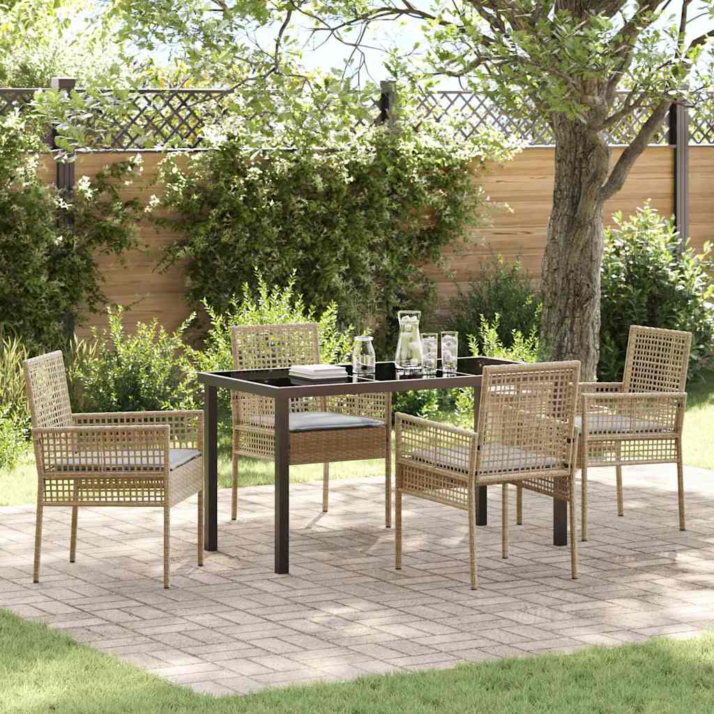 Tuin eettafelset met kussen 5 pcs Beige poly rattan is nu te koop bij PeponiXL, paradijselijk wonen!