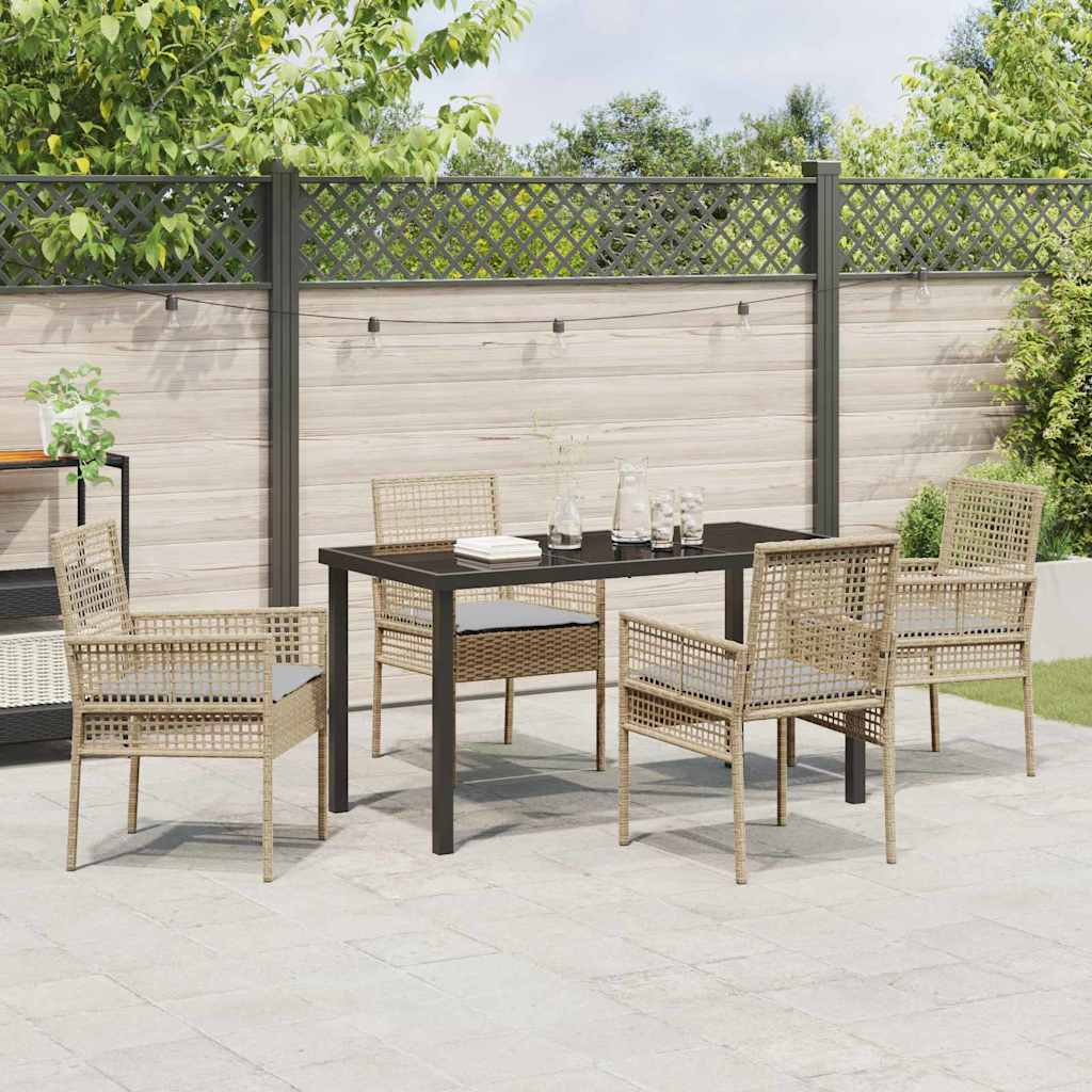 Tuin eettafelset met kussen 5 pcs Beige poly rattan is nu te koop bij PeponiXL, paradijselijk wonen!