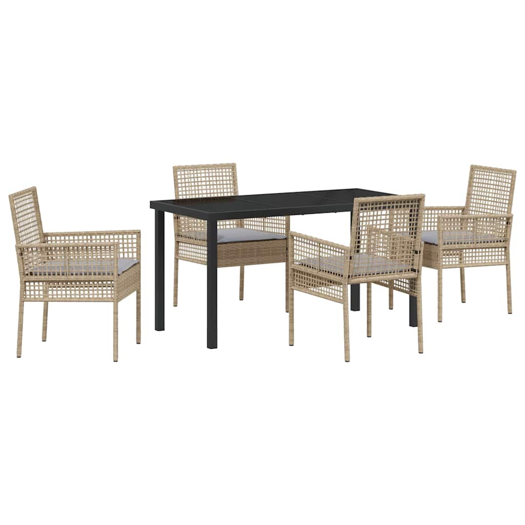 Tuin eettafelset met kussen 5 pcs Beige poly rattan is nu te koop bij PeponiXL, paradijselijk wonen!