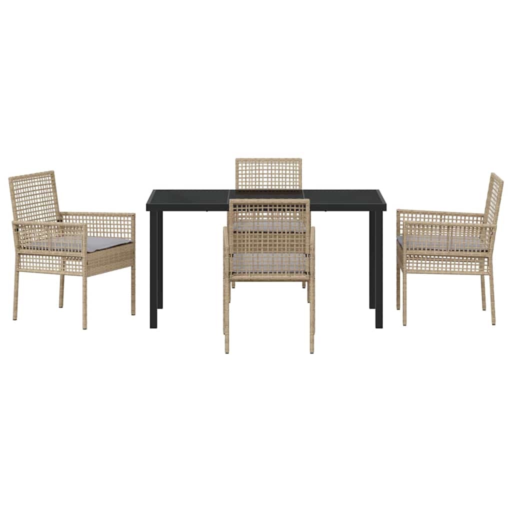 Tuin eettafelset met kussen 5 pcs Beige poly rattan is nu te koop bij PeponiXL, paradijselijk wonen!