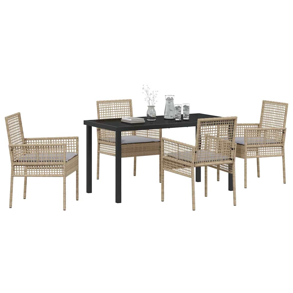 Tuin eettafelset met kussen 5 pcs Beige poly rattan is nu te koop bij PeponiXL, paradijselijk wonen!