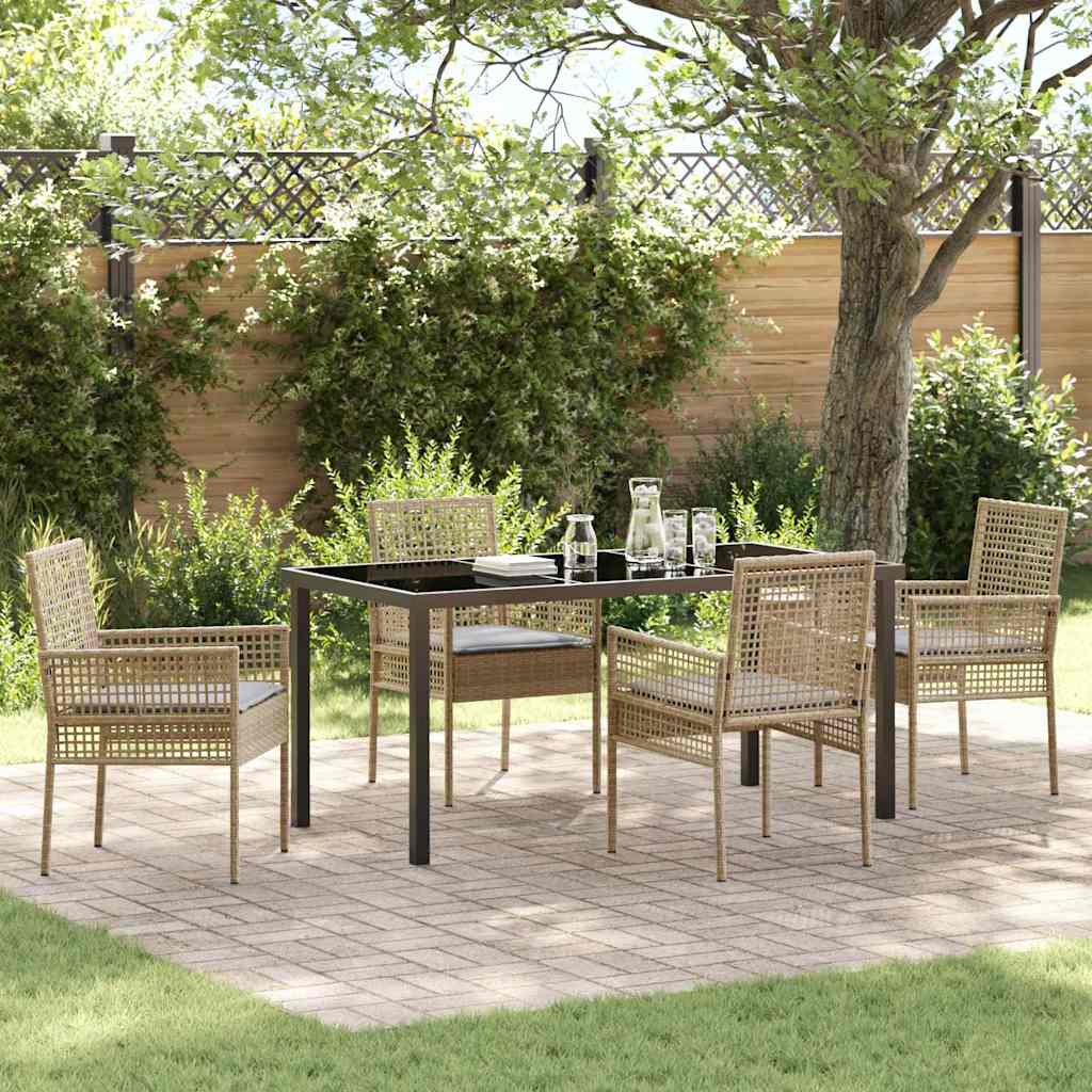 Tuin eettafelset met kussen 5 pcs Beige poly rattan is nu te koop bij PeponiXL, paradijselijk wonen!