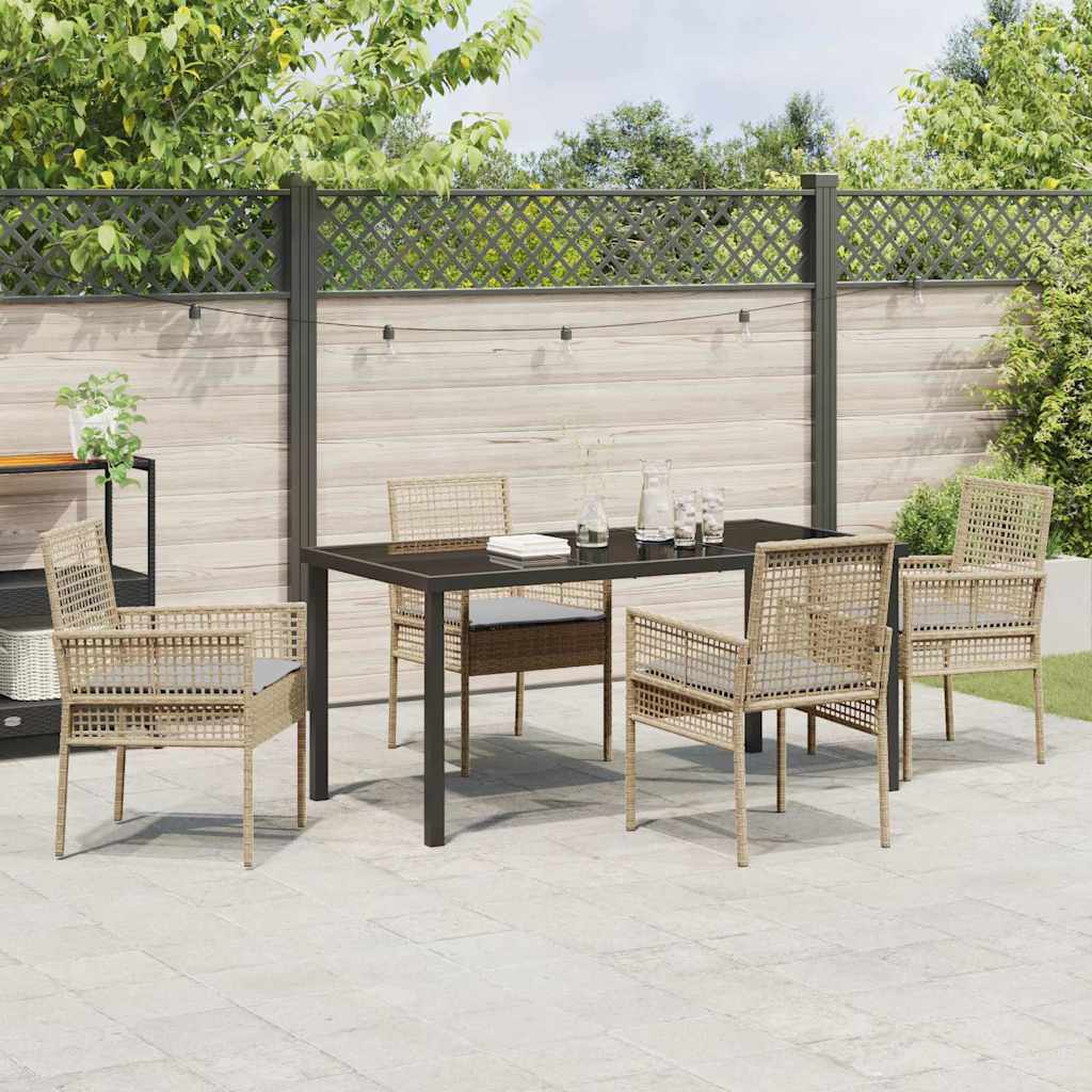 Tuin eettafelset met kussen 5 pcs Beige poly rattan is nu te koop bij PeponiXL, paradijselijk wonen!