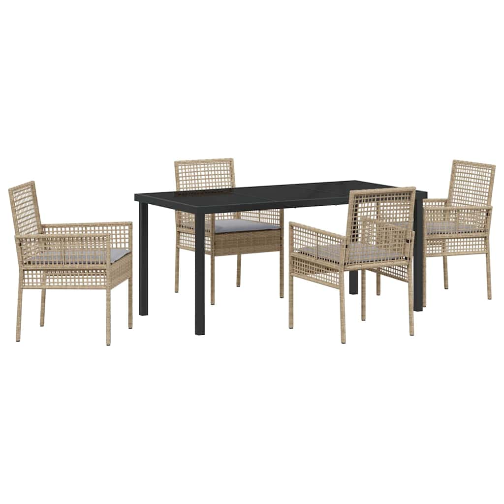 Tuin eettafelset met kussen 5 pcs Beige poly rattan is nu te koop bij PeponiXL, paradijselijk wonen!