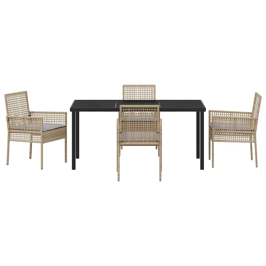 Tuin eettafelset met kussen 5 pcs Beige poly rattan is nu te koop bij PeponiXL, paradijselijk wonen!