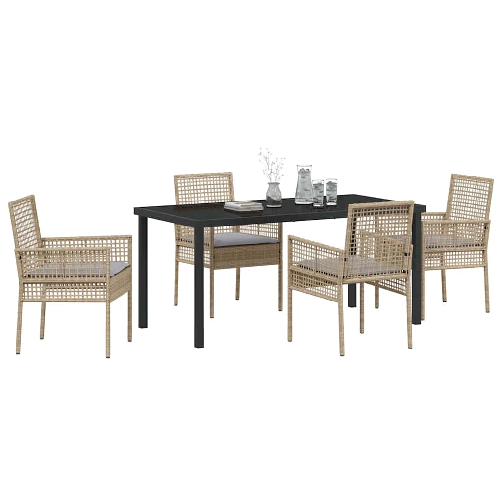 Tuin eettafelset met kussen 5 pcs Beige poly rattan is nu te koop bij PeponiXL, paradijselijk wonen!
