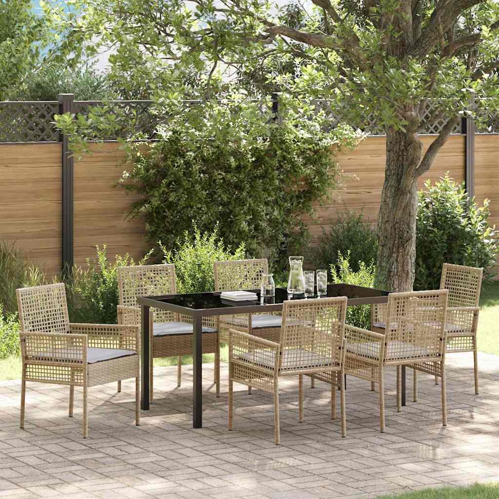 Tuin eettafelset met kussen 7 pcs Beige poly rattan is nu te koop bij PeponiXL, paradijselijk wonen!