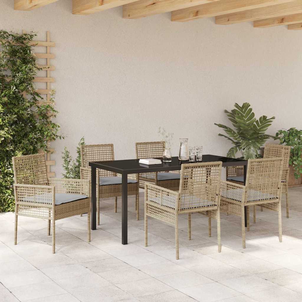 Tuin eettafelset met kussen 7 pcs Beige poly rattan is nu te koop bij PeponiXL, paradijselijk wonen!
