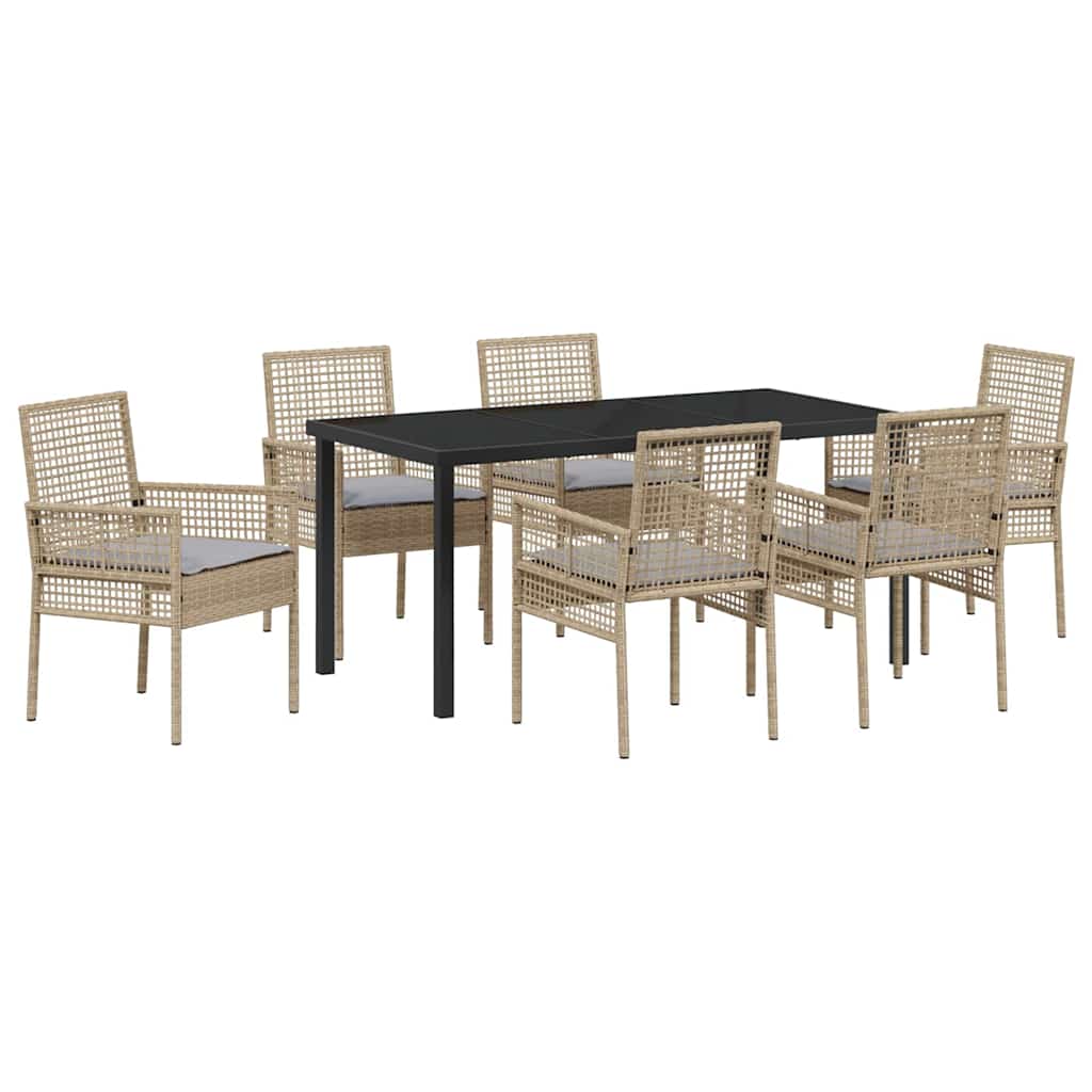 Tuin eettafelset met kussen 7 pcs Beige poly rattan is nu te koop bij PeponiXL, paradijselijk wonen!