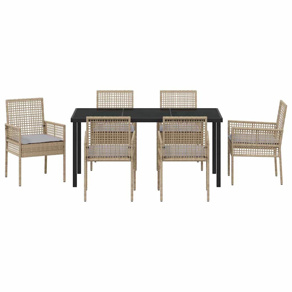 Tuin eettafelset met kussen 7 pcs Beige poly rattan is nu te koop bij PeponiXL, paradijselijk wonen!