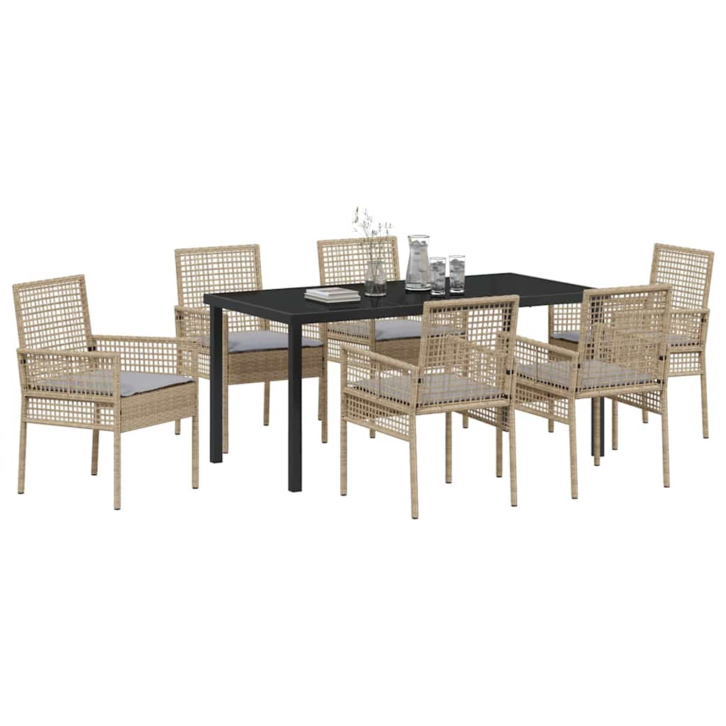 Tuin eettafelset met kussen 7 pcs Beige poly rattan is nu te koop bij PeponiXL, paradijselijk wonen!