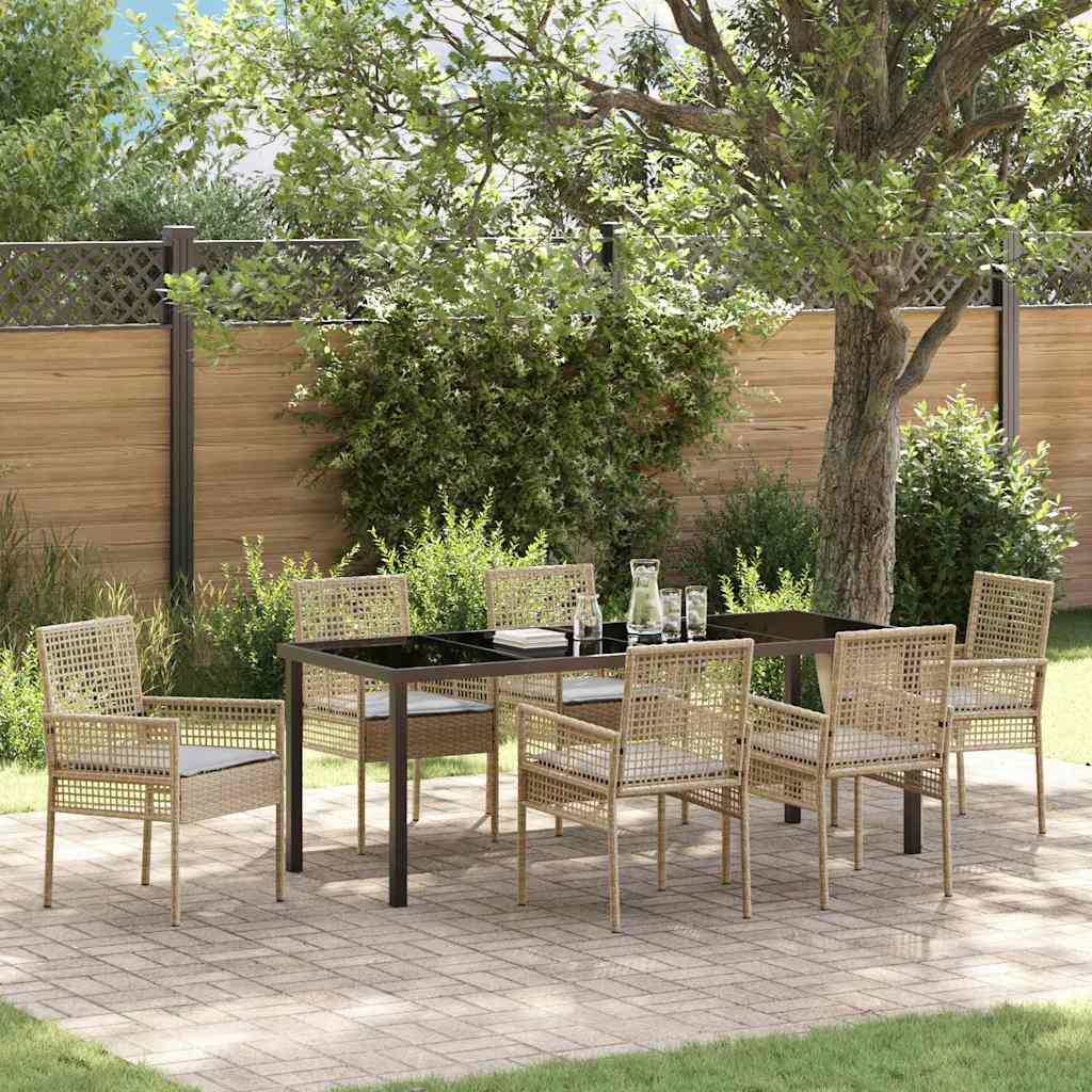 Tuin eettafelset met kussen 7 pcs Beige poly rattan is nu te koop bij PeponiXL, paradijselijk wonen!