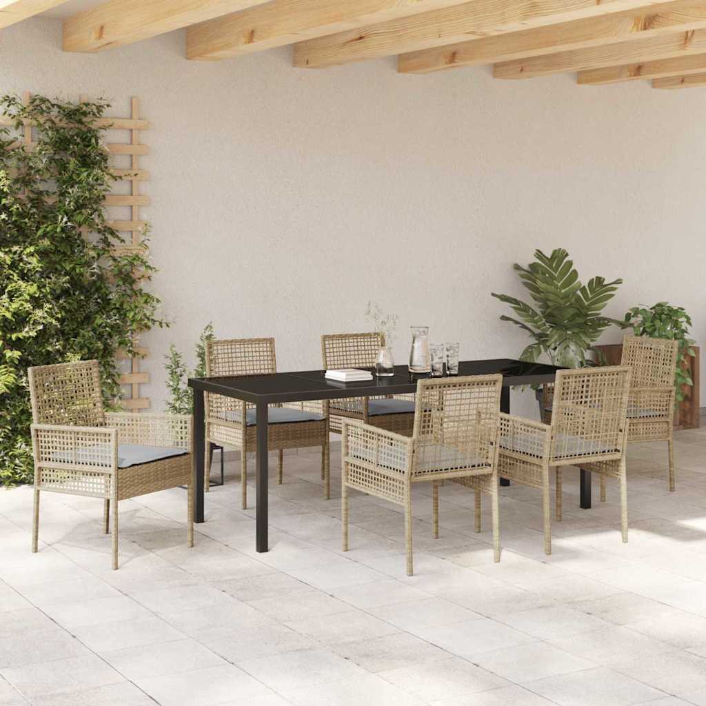 Tuin eettafelset met kussen 7 pcs Beige poly rattan is nu te koop bij PeponiXL, paradijselijk wonen!