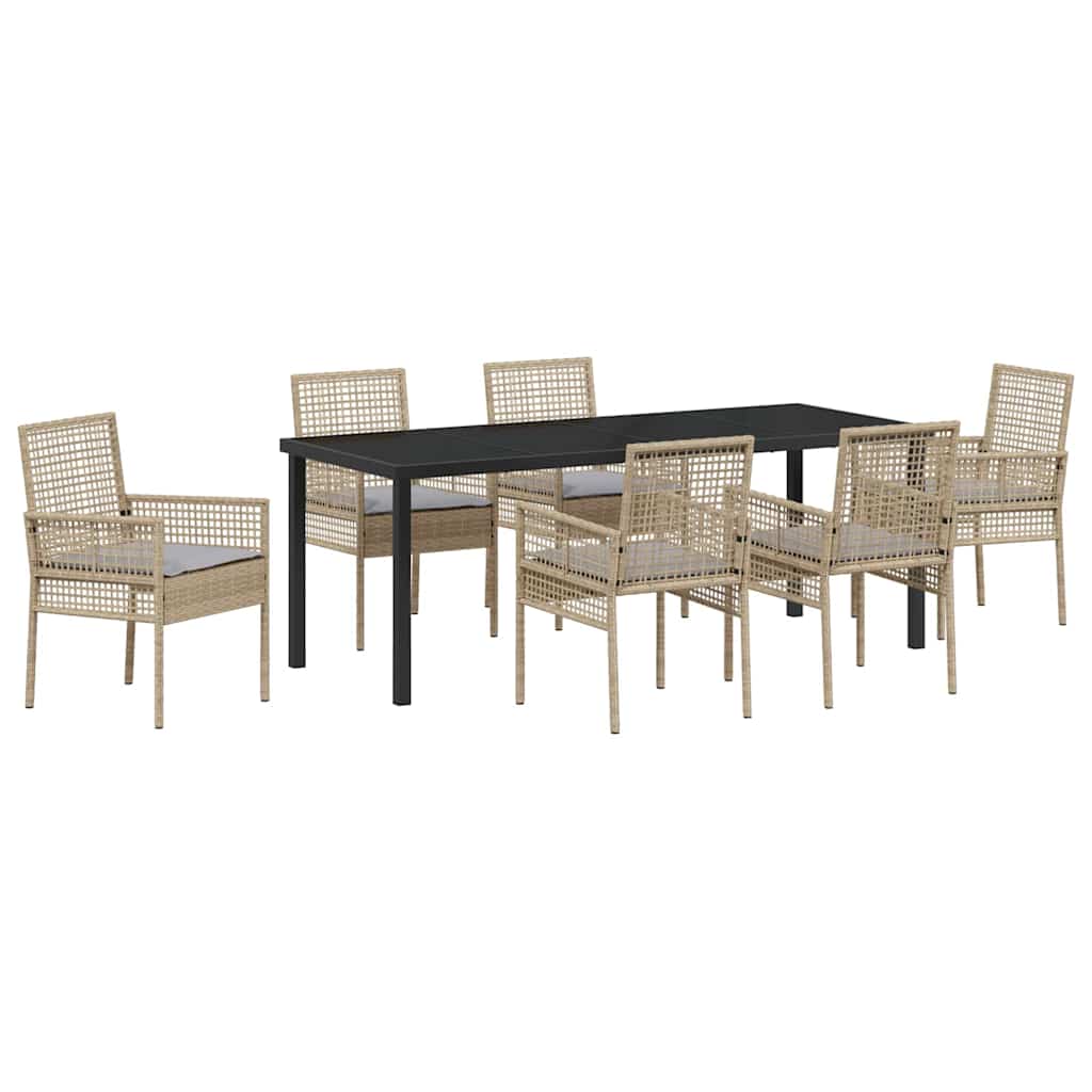 Tuin eettafelset met kussen 7 pcs Beige poly rattan is nu te koop bij PeponiXL, paradijselijk wonen!