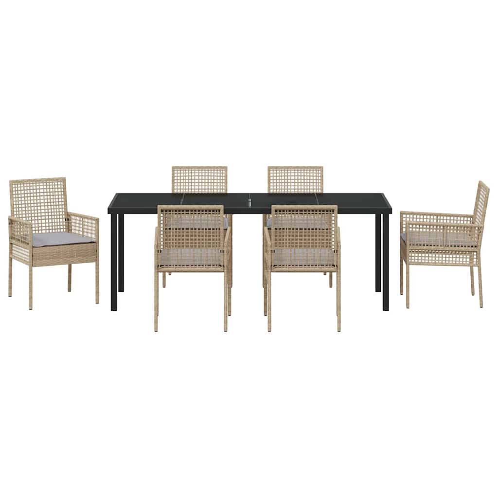 Tuin eettafelset met kussen 7 pcs Beige poly rattan is nu te koop bij PeponiXL, paradijselijk wonen!