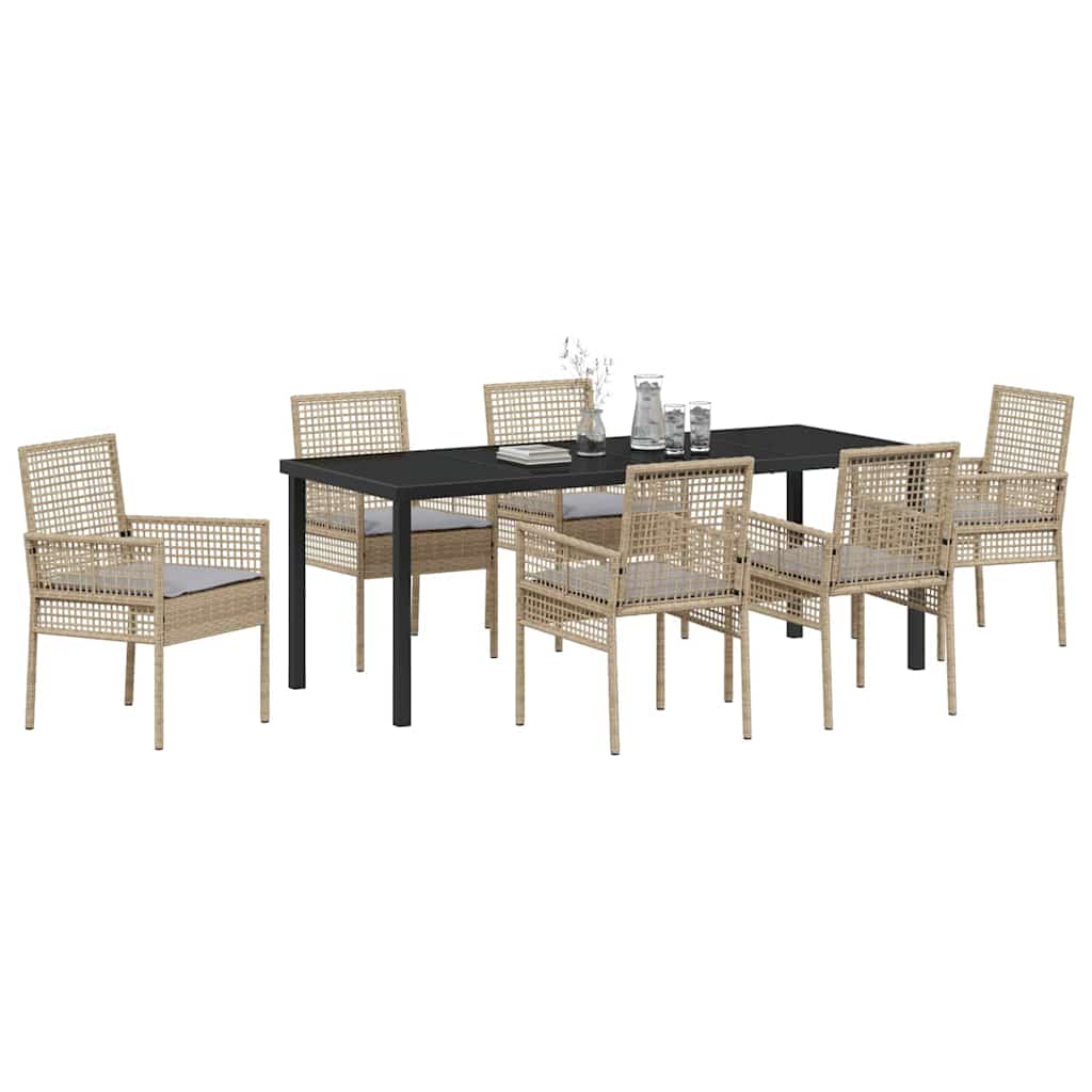 Tuin eettafelset met kussen 7 pcs Beige poly rattan is nu te koop bij PeponiXL, paradijselijk wonen!