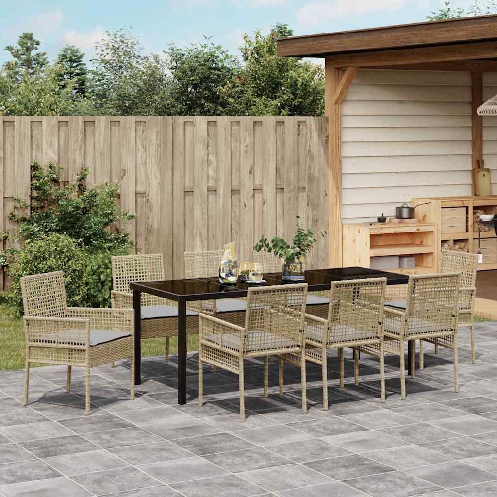 Tuin eettafelset met kussen 9 pcs Beige poly rattan is nu te koop bij PeponiXL, paradijselijk wonen!