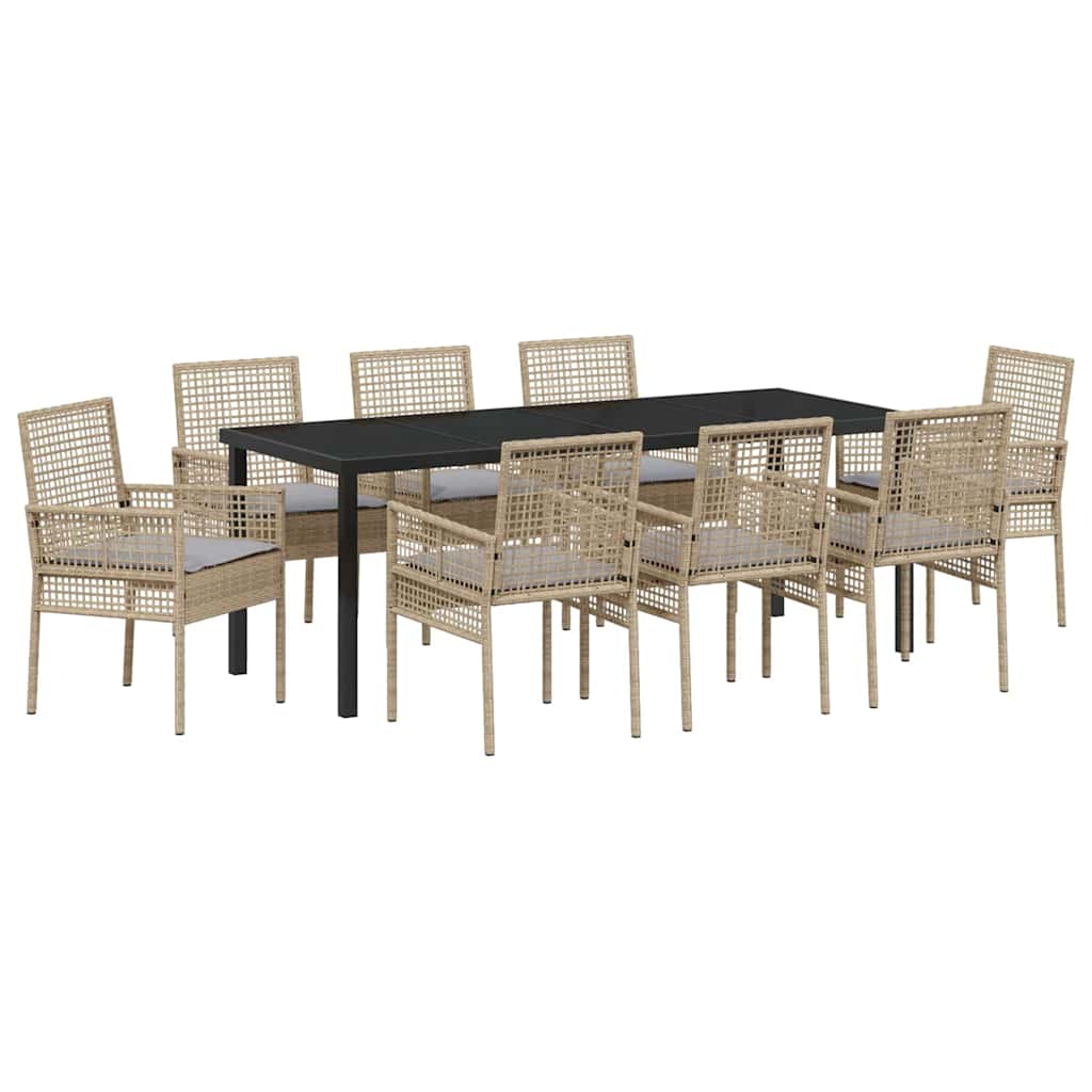 Tuin eettafelset met kussen 9 pcs Beige poly rattan is nu te koop bij PeponiXL, paradijselijk wonen!