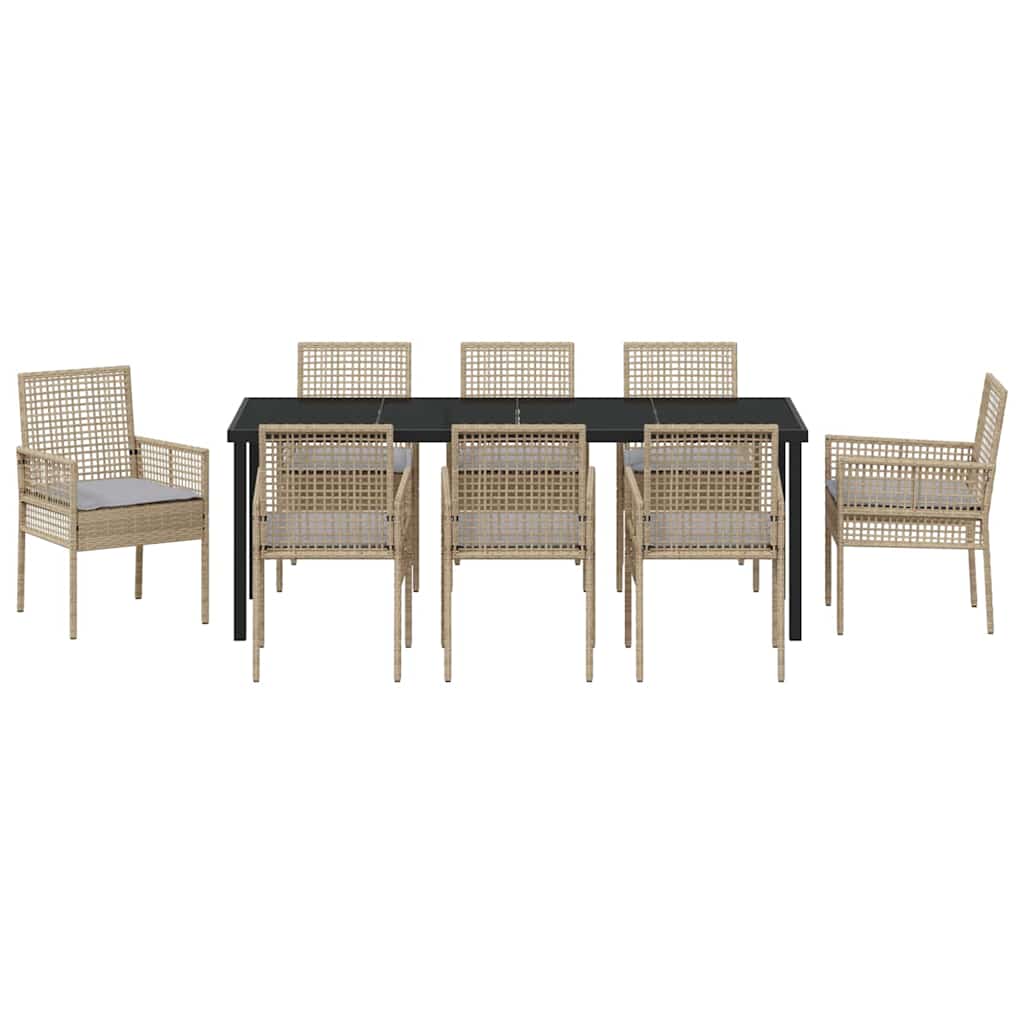 Tuin eettafelset met kussen 9 pcs Beige poly rattan is nu te koop bij PeponiXL, paradijselijk wonen!