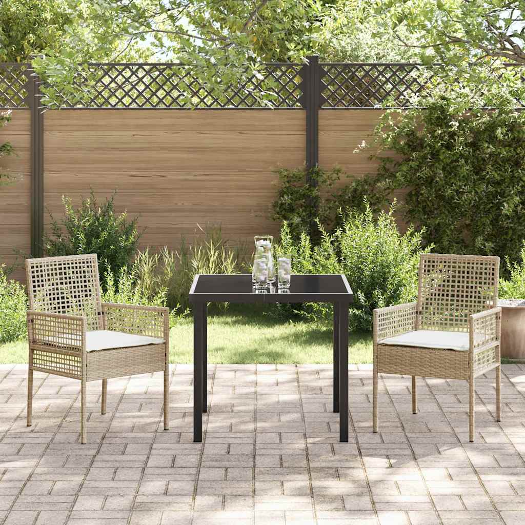 Tuin eettafelset met kussen 3 pcs Beige poly rattan is nu te koop bij PeponiXL, paradijselijk wonen!
