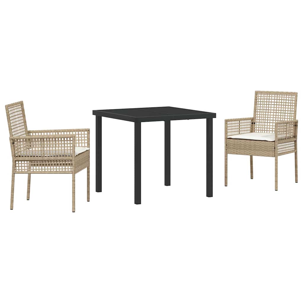 Tuin eettafelset met kussen 3 pcs Beige poly rattan is nu te koop bij PeponiXL, paradijselijk wonen!