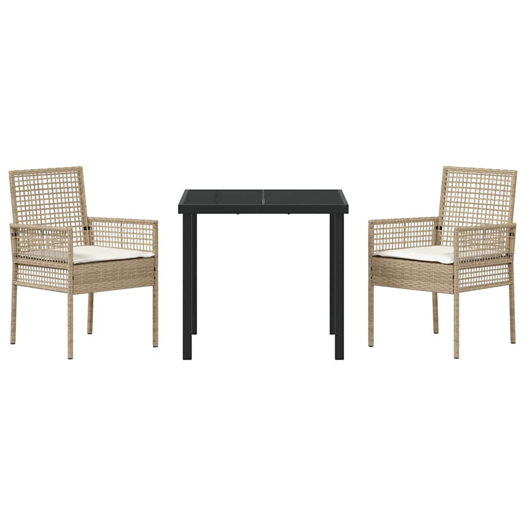 Tuin eettafelset met kussen 3 pcs Beige poly rattan is nu te koop bij PeponiXL, paradijselijk wonen!