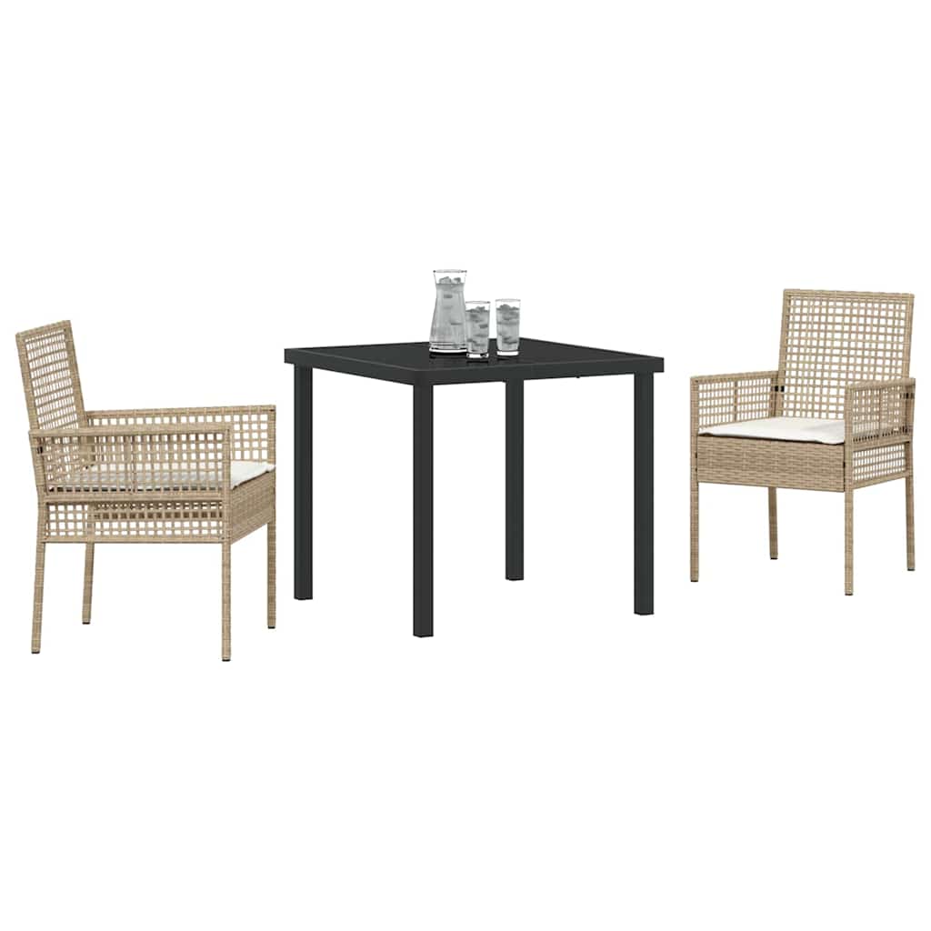 Tuin eettafelset met kussen 3 pcs Beige poly rattan is nu te koop bij PeponiXL, paradijselijk wonen!