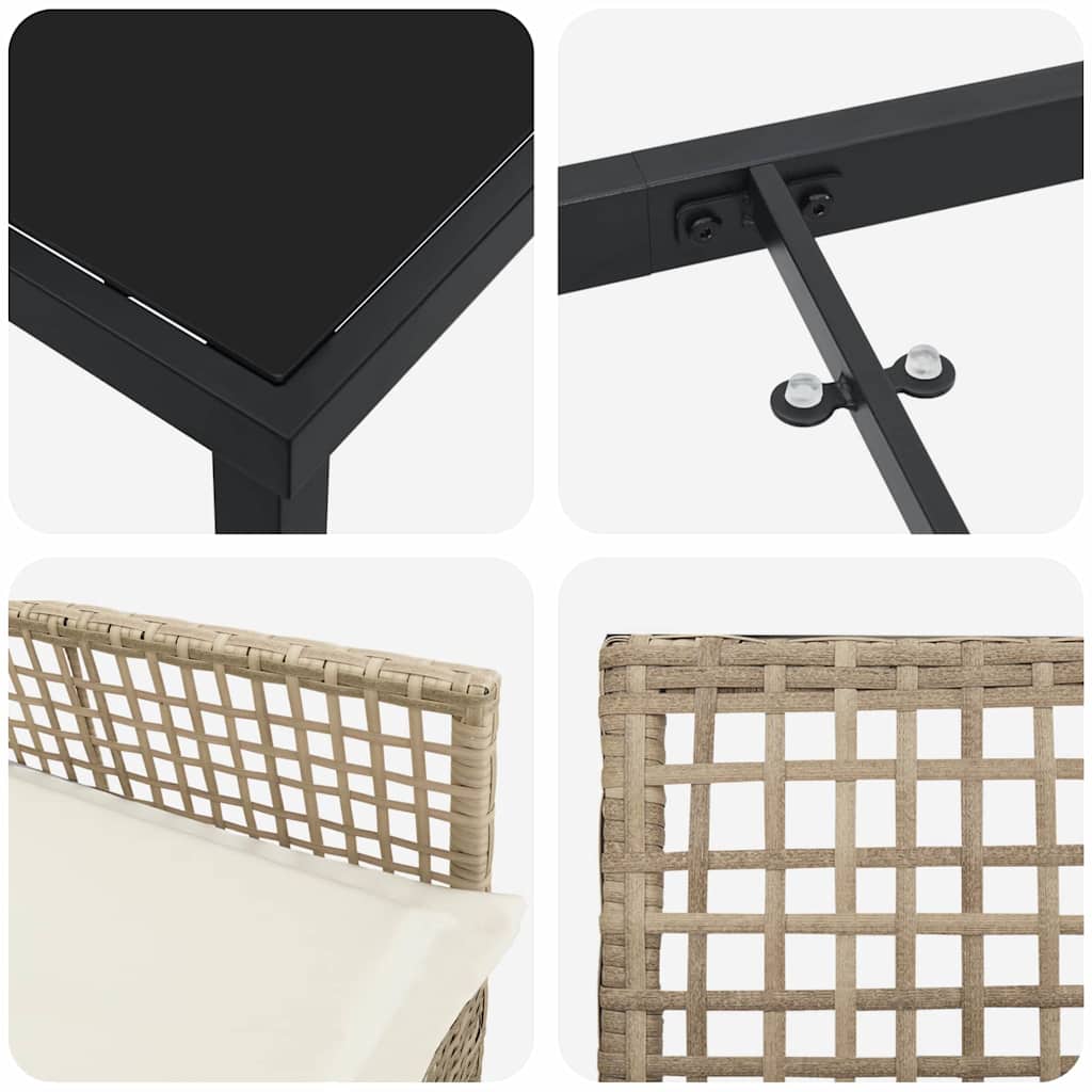 Tuin eettafelset met kussen 5 pcs Beige poly rattan is nu te koop bij PeponiXL, paradijselijk wonen!