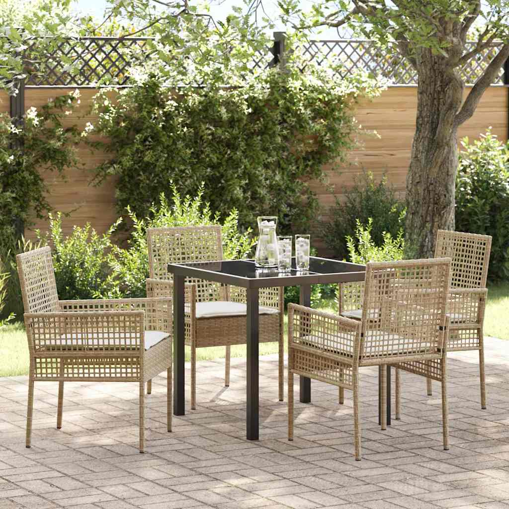 Tuin eettafelset met kussen 5 pcs Beige poly rattan is nu te koop bij PeponiXL, paradijselijk wonen!