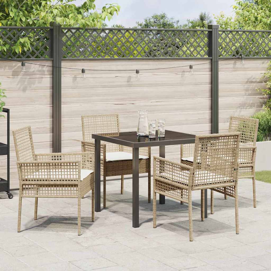 Tuin eettafelset met kussen 5 pcs Beige poly rattan is nu te koop bij PeponiXL, paradijselijk wonen!