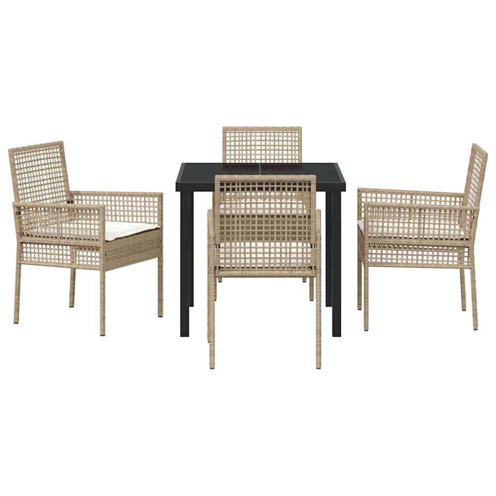 Tuin eettafelset met kussen 5 pcs Beige poly rattan is nu te koop bij PeponiXL, paradijselijk wonen!
