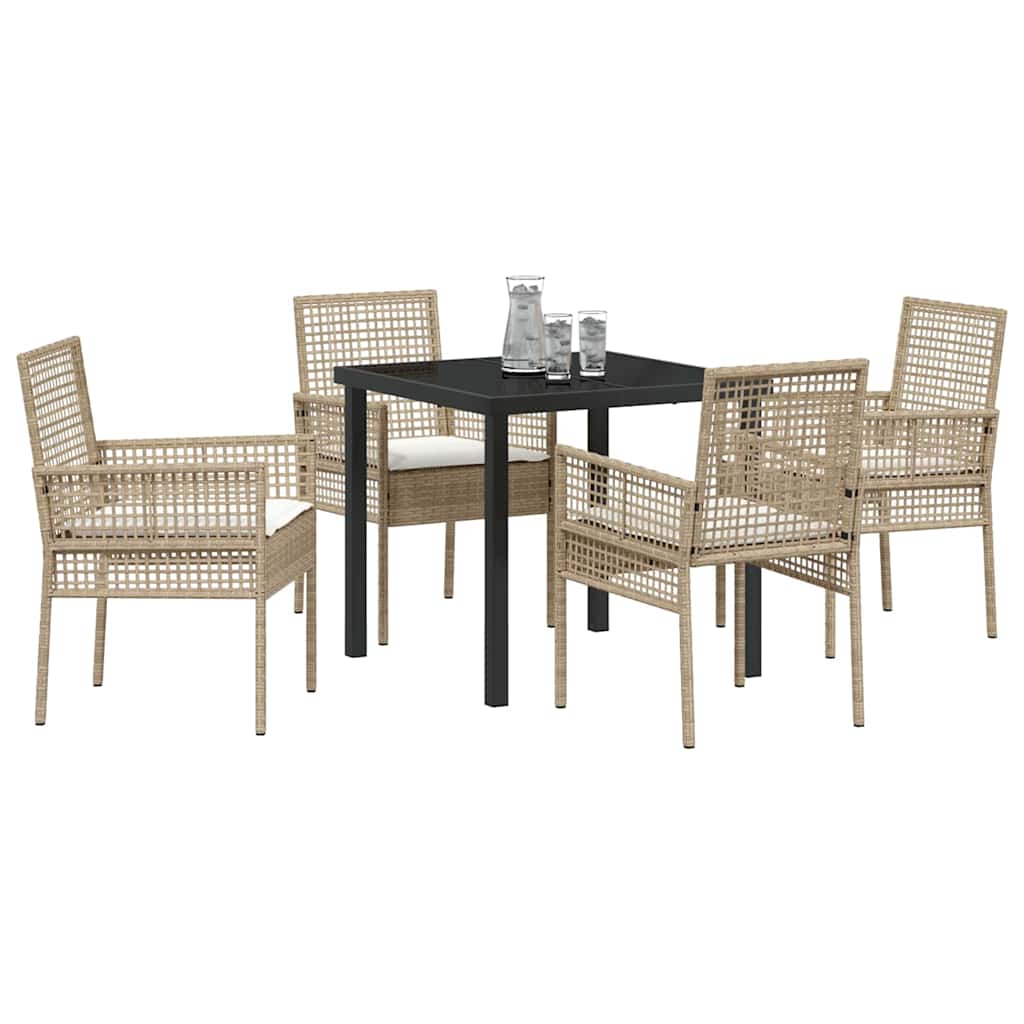 Tuin eettafelset met kussen 5 pcs Beige poly rattan is nu te koop bij PeponiXL, paradijselijk wonen!