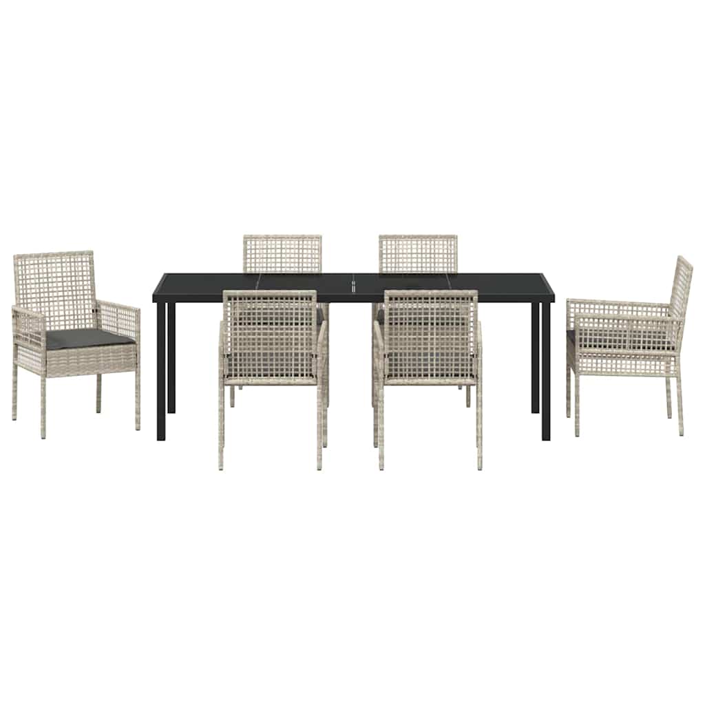 Tuin eettafelset met kussen 7 pcs Lichtgrijs poly rattan is nu te koop bij PeponiXL, paradijselijk wonen!